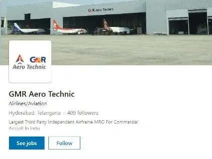 LinkedIn home banner of GMR AeroTech