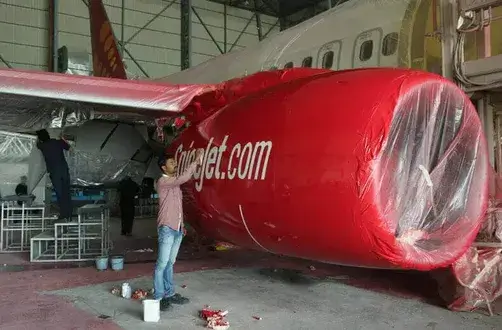Aircraft parked in a hangar